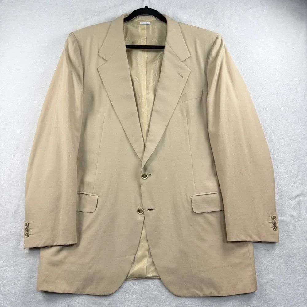 Vtg Brioni Courtoue Jacquard Sportcoat Blazer Mens 48L Beige Cream Off-White